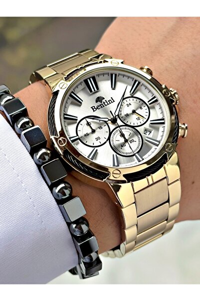 Bentini ساعة يد رجالية – وظيفية، سلك فولاذي، مقاومة للماء، ضمان لمدة عامين