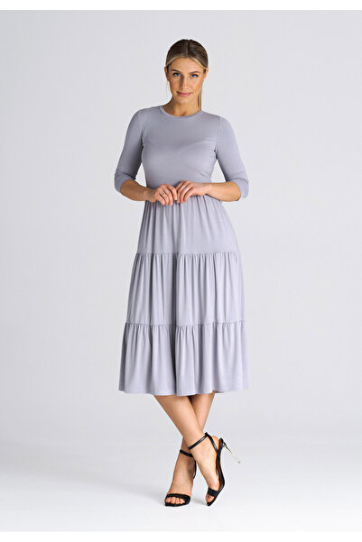 Figl Ruffled bodycon dress - 3/4 sleeve dress gray M943 size L