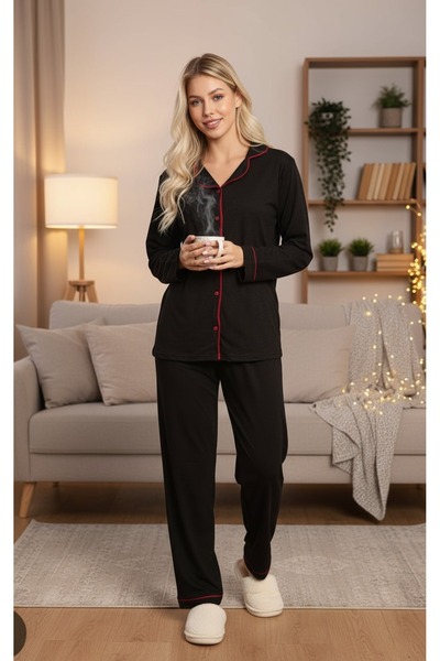 gigigiyim Solid Color Front Buttoned Women's Pajama Set