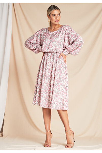 Figl Puffy dress - Kimono dress - Pink dress with Printed M1128 S/M