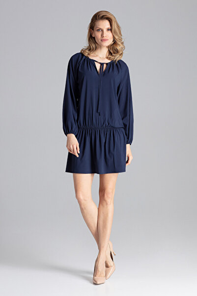 Figl Navy blue summer mini dress with ruffles - Elegant and light M661 size L/XL