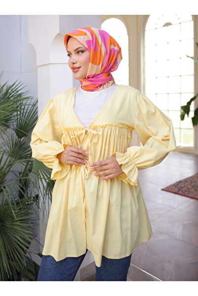 Nergis Neva Butik Tie-Up Kimono Tunic with Waist Tie - Yellow- Nergis Neva