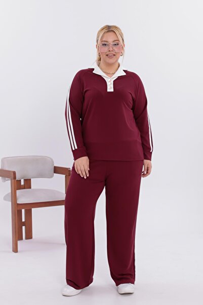 Siyezen Plus Size Gold Button Detailed Striped Suit