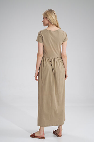 Figl Long beige cotton dress with Slit - M787 size XL