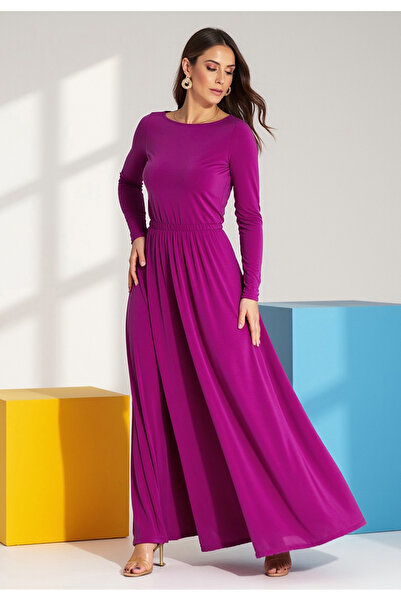 Figl Rochie maxi simplă - Rochie lungă cu mâneci lungi - Rochie fuchsia M1166...