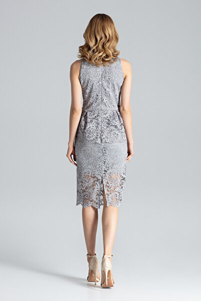 Figl Grey lace midi dress with straps - M640 size S