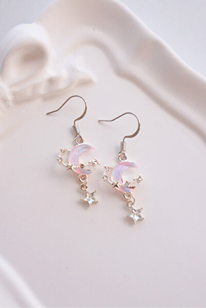 Gofeel Pembe Işıltılı Moon Taşlı Zarif Kadın Küpesi