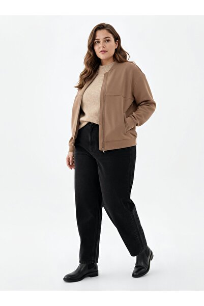 ALİA Zippered Oversized Sweatshirt - Mink -