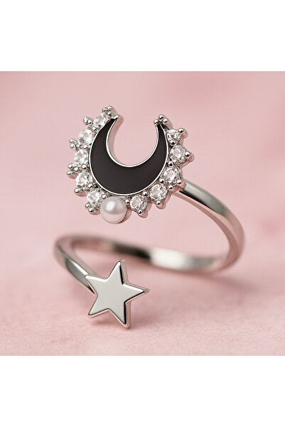 Gofeel Hilal & Yıldız Motifli Gümüş Tonlu Yüzük