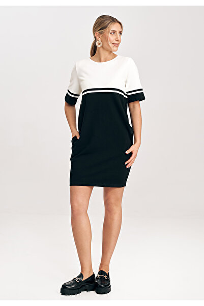 Figl Cotton sweatshirt dress, black and ecru, M1028, size M