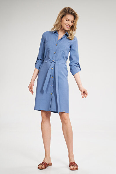 Figl Blue shirt dress with belt, pockets and 3/4 sleeves - M701 size S