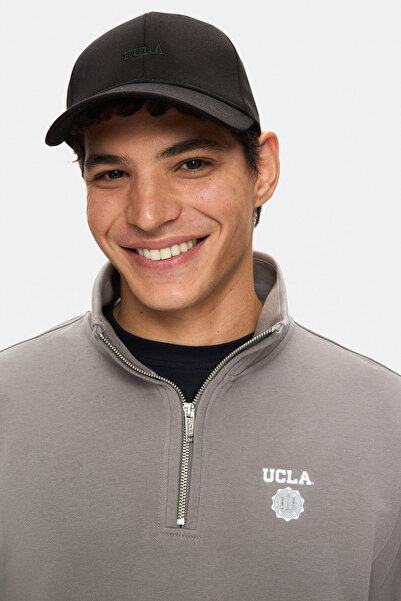 UCLA Leon Dark Gray Half Zipper Printed Standard Fit Men's Sweatshirt