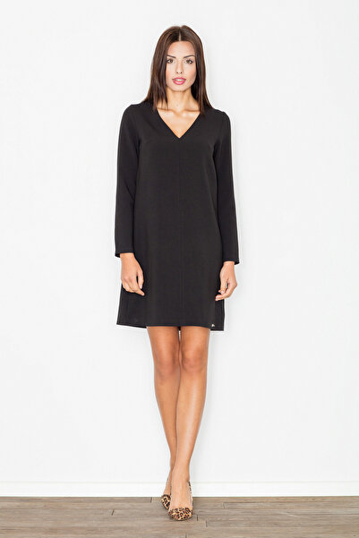 Figl Rochie mini elegantă neagră cu mâneci lungi și decolteu în V - M471 mări...