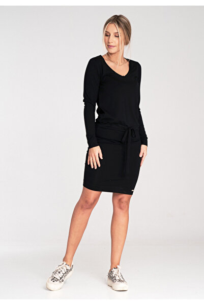 Figl Short dress with tie at the waist - viscose dress - M1049 Black size L