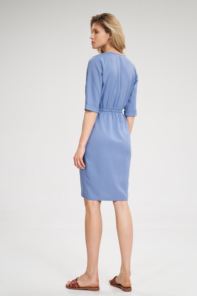 Figl Blue wrap dress with elastic waist and short sleeves - M702 size L