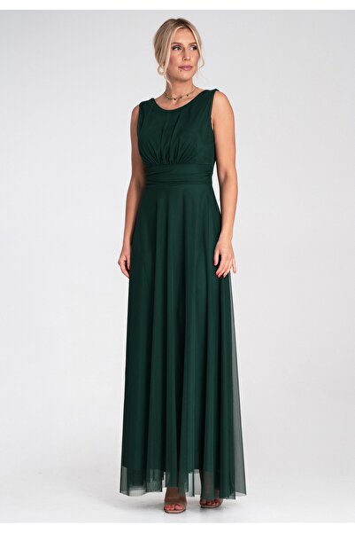 Figl Sleeveless maxi evening dress - Mesh dress - Green M1205 size L/XL