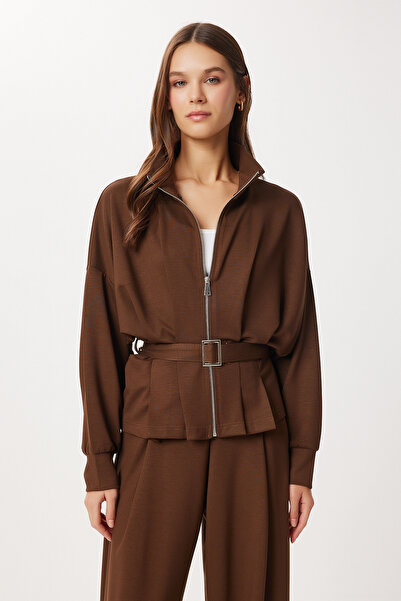 Lovelyİstanbul Belted Top and Bottom Modal Set Lby0024 Brown