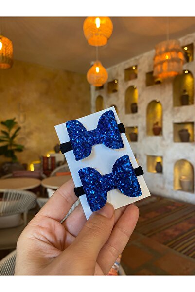 Little Sparkle Co. Saks Mavi Simli Glitter Fiyonk Lastik Toka 2’li Set – Parl...