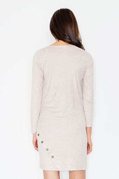 Figl Elegant suede dress with long sleeves, beige - M455, size XL