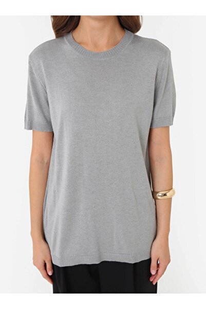 Refka Soft Knitted Short Sleeve Sweater - Gray -