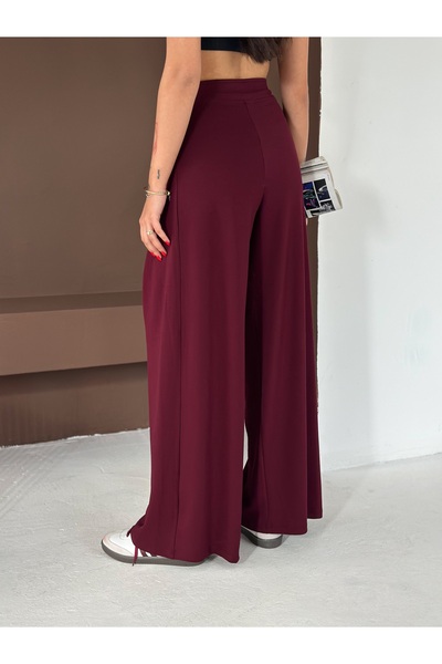 winmoda Soft Textured Front Plied Pants - Modal Fabric Wide Pants with Front Plied