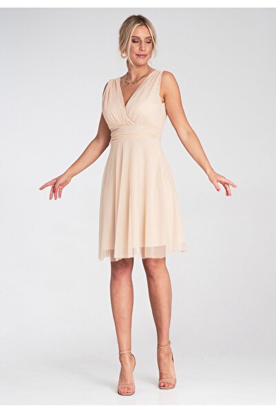 Figl Elegant evening dress - Mesh cocktail dress - Beige M1207 size L/XL