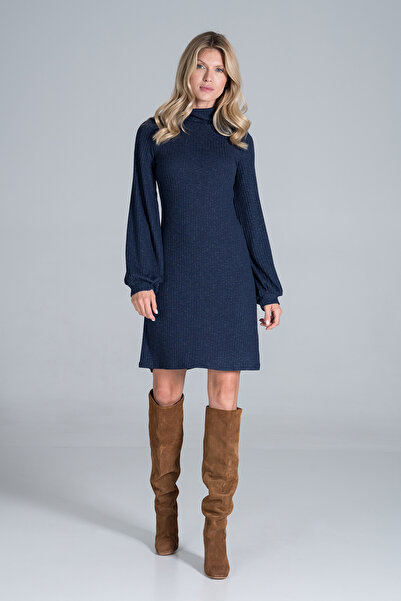 Figl Navy blue knitted dress with long puff sleeves - M831 size S