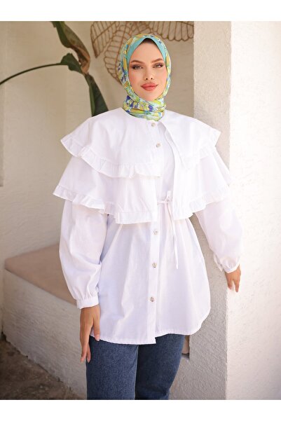 Nergis Neva Butik Double Caped Tunic - White - Nergis Neva