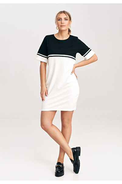 Figl Cotton sweatshirt dress, ecru, black, M1028, size XL