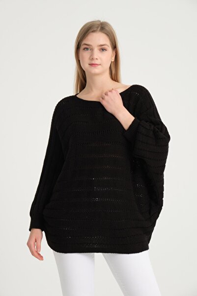 della moor Women's Black Italian Perforated Bat Sleeve Knitwear Sweater