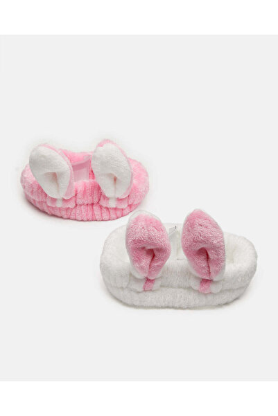 REDTAG مجموعة تدفئة رأس مزينة باللونين الوردي والأبيض للبنات (قطعتين)