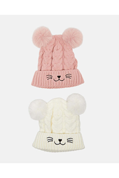 REDTAG مجموعة قبعات مزينة باللونين الوردي والأبيض للبنات (عبوة من قطعتين)