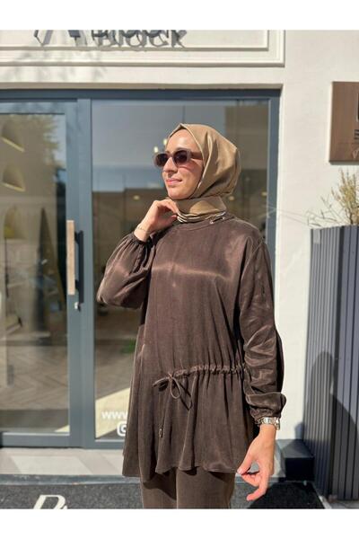 Babil Butik 25023001 Collar Detail Women's Blouse Brown