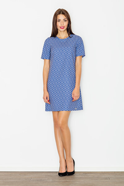 Figl Navy blue dress with geometric pattern for everyday wear - M519 size S