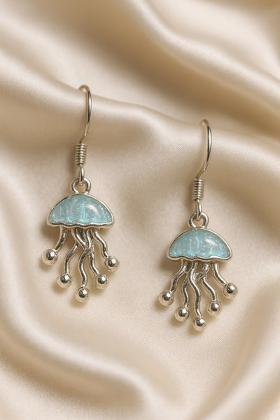 Gofeel Mavi Denizanası Figürlü Sallantılı Tasarım Küpe