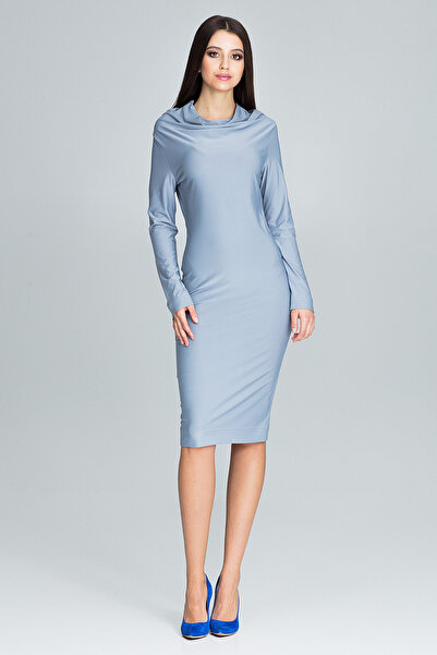 Figl Elegant gray dress with long sleeves and high collar - M603 size M