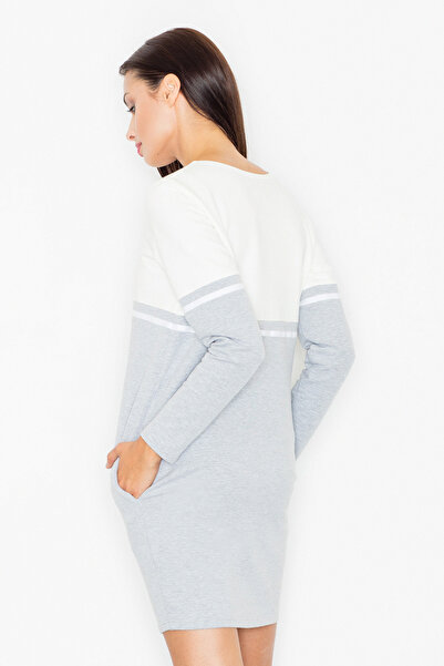 Figl Grey and white cotton dress with pockets - M510 size XL