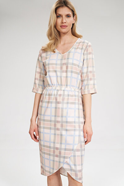 Figl Checkered dress with elastic waist and short sleeves - M702 size L