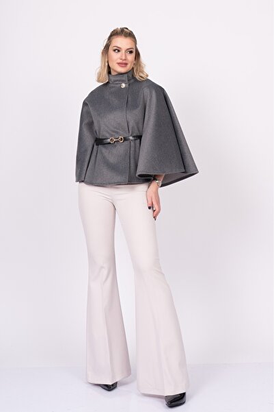 MissVina Mock Neck Belted Short Poncho 2620