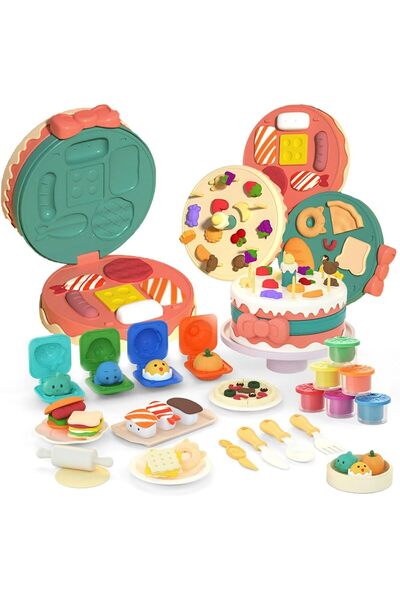 Arabest مجموعة مطبخ بلاي دوه للأطفال - صانعة كيك وبرجر بثلاث طبقات مع 6 ألوان...
