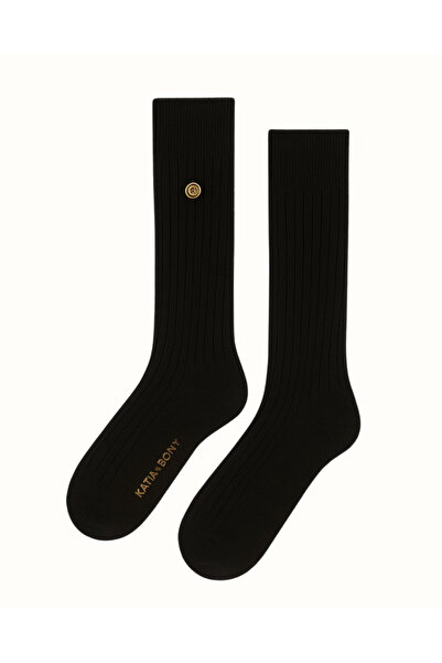 Katia&Bony Women's Ribbed Wool Knee Socks Black