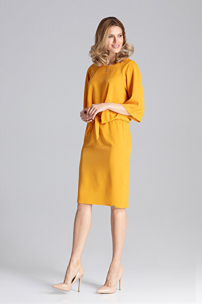 Figl Elegant yellow dress - summer dress with modern design M656 size XL