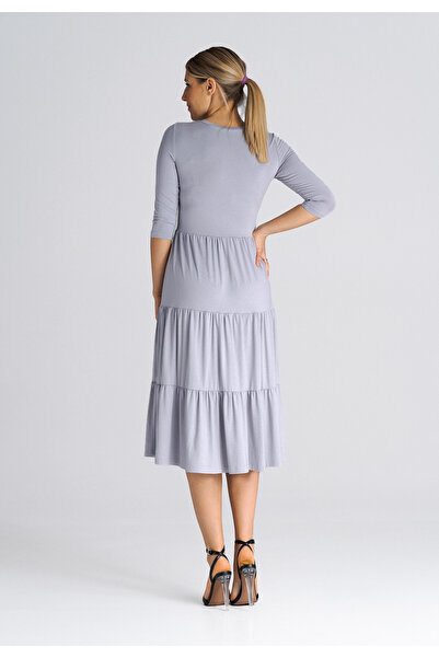 Figl Ruffled bodycon dress - 3/4 sleeve dress gray M943 size L