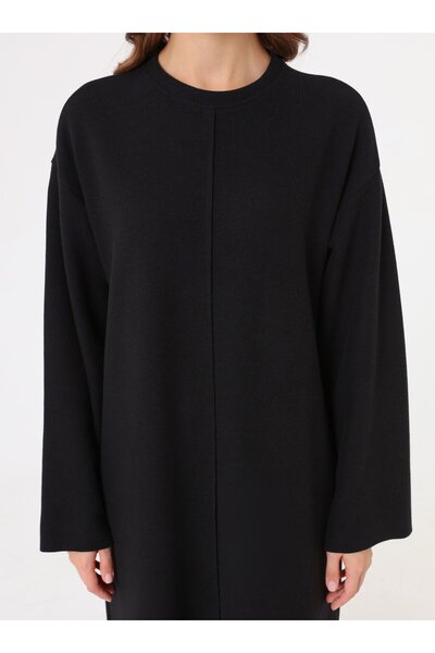 Benin Soft Buttoned Stitching Detailed Hijab Dress - Black -