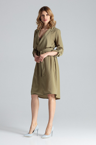 Figl Wrap dress with belt and long sleeves, olive - M464 size M