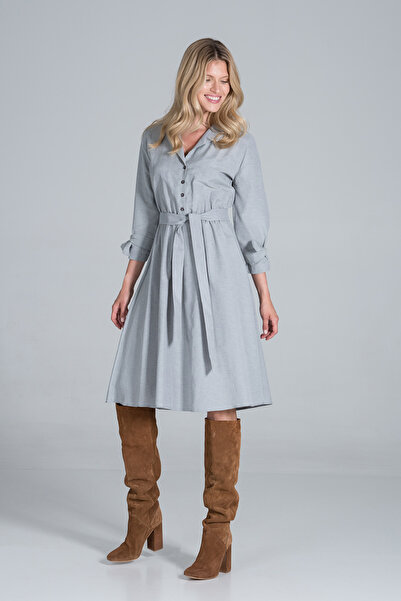 Figl Gray belted midi shirt dress - M838 size L