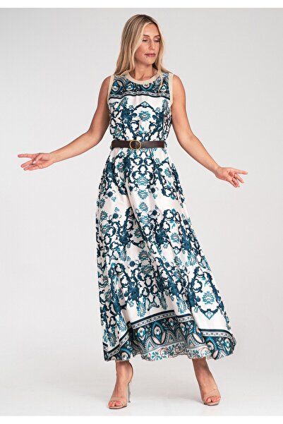 Figl Printed dress - Elegant maxi dress - Blue dress M1214 size S/M