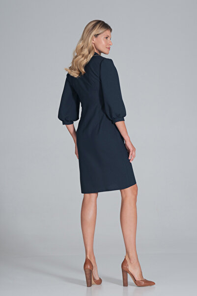 Figl Navy blue shirt dress with 3/4 puff sleeves for everyday wear - M849 size L