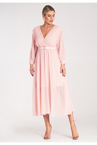 Figl Elegant spring dress - Pleated dress - Pink dress M1141 size L/XL