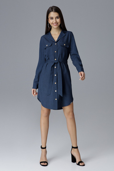Figl Navy blue shirt dress with belt and buttons - M630 size S